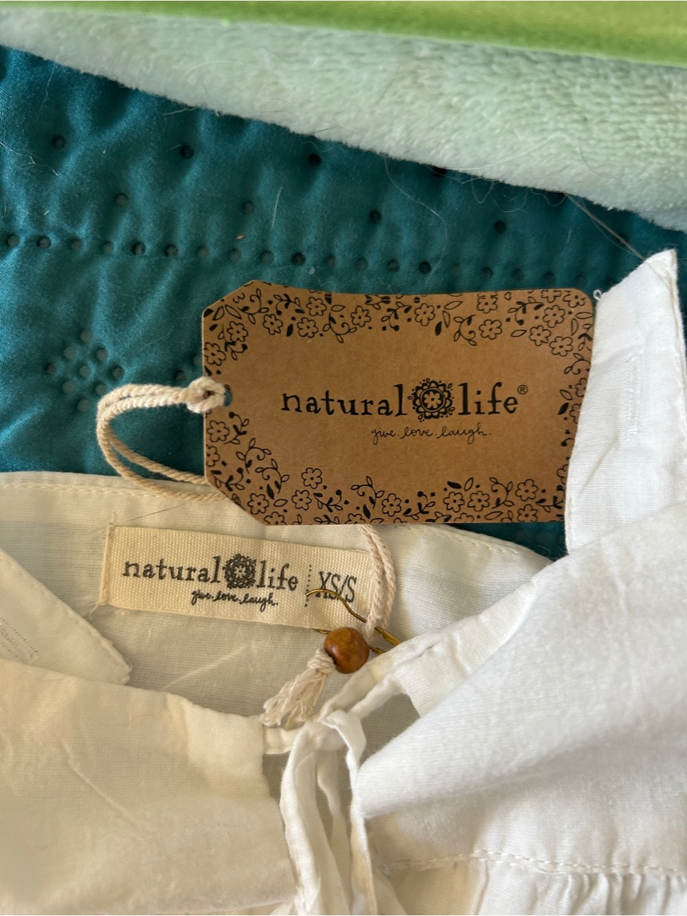 NATURAL LIFE White Girls' Peasant Top with Wooden Bead Tie
